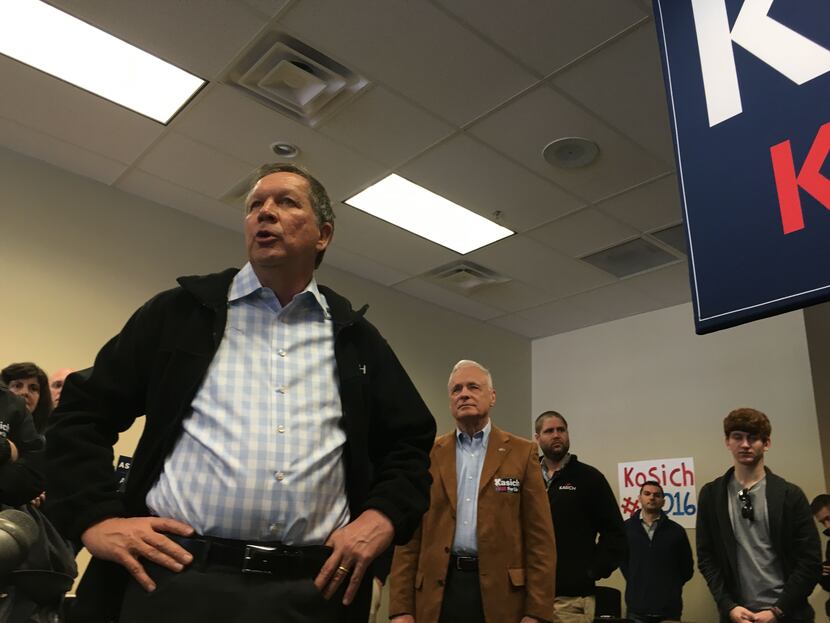 
John Kasich greets supporters at a primary election watch party in Concord, N.H “Something...