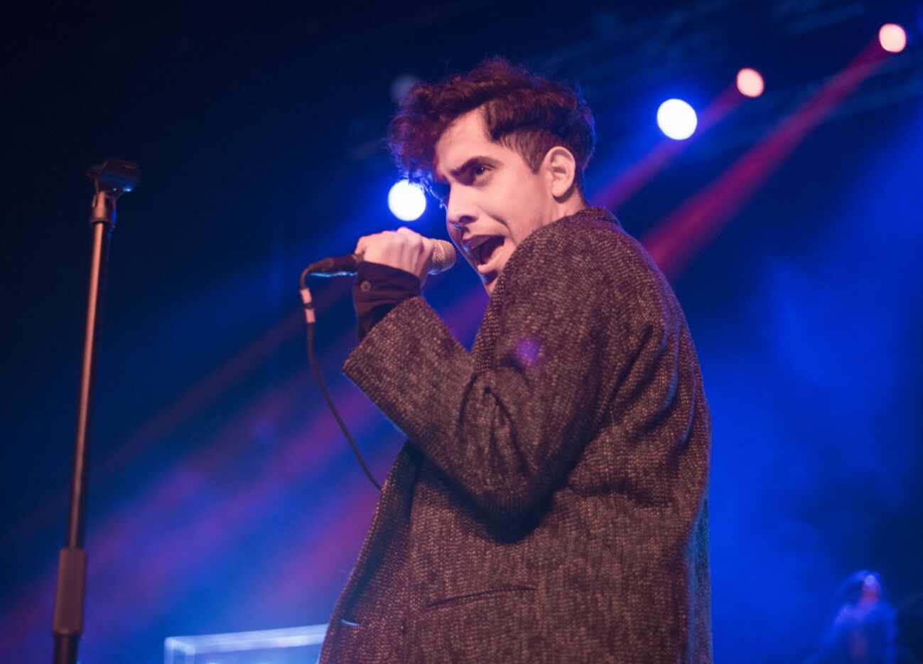 Alan Palomo, lead singer of the Denton electronic band Neon Indian,  performs at The Bomb...