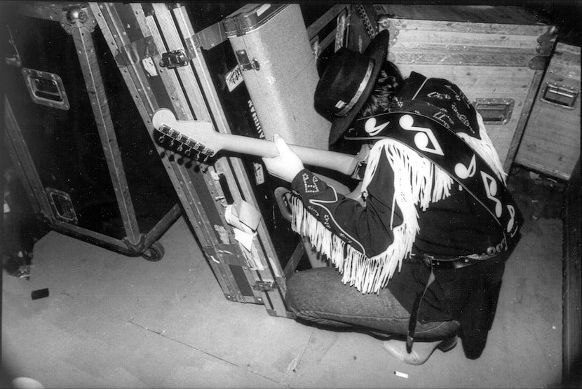 Stevie Ray Vaughan getting ready to play Farm Aid II in Austin (Photo by Stoney...