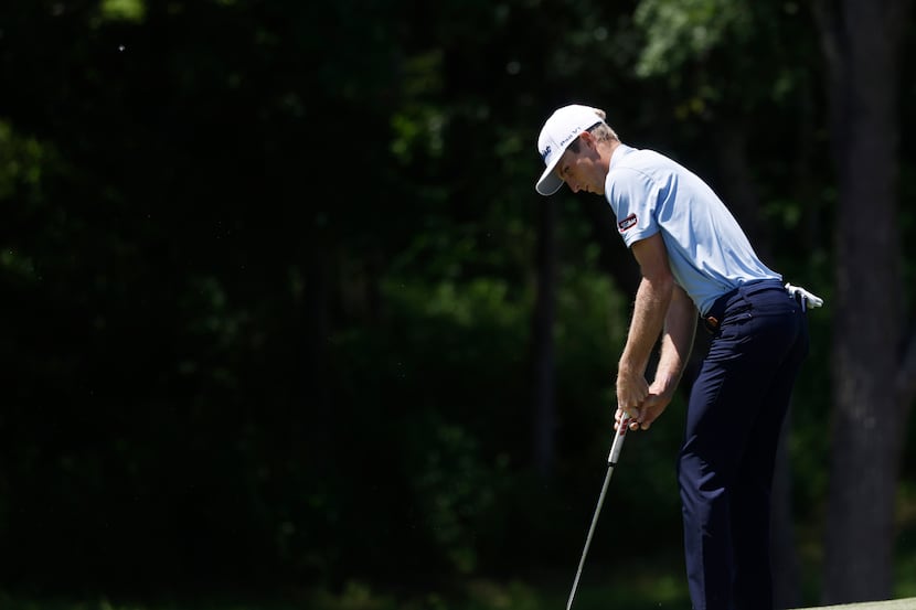 Will Zalatoris watches his putt on the 9th hole during round 1 of the AT&T Byron Nelson at...