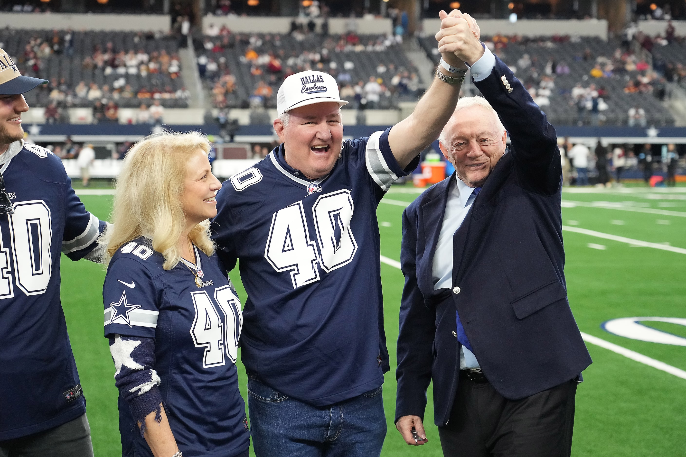 Dallas Cowboys owner and general manager Jerry Jones poses for a photo with former player...