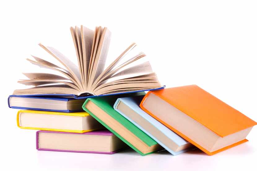 Composition with stack of books  isolated on white background.