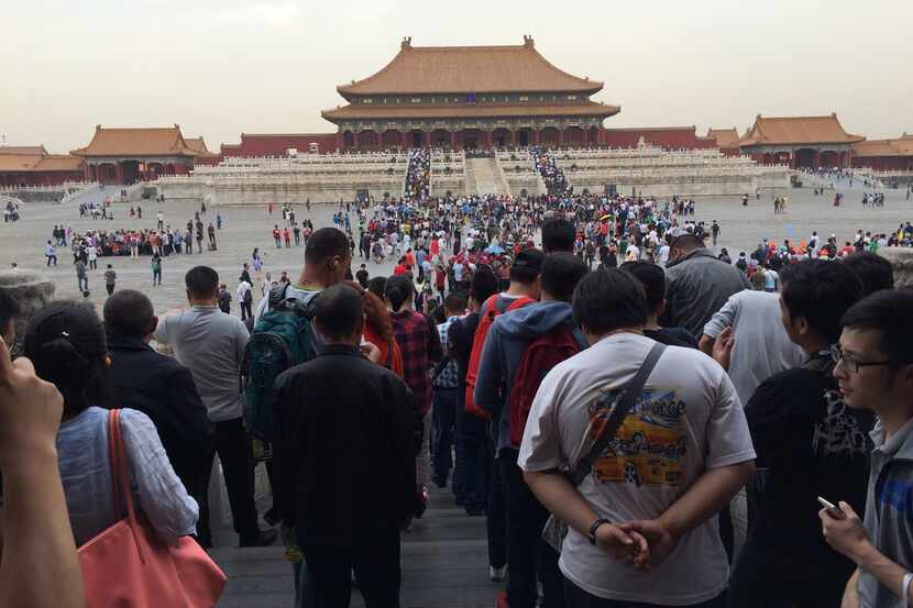 A crowd of tourists visits the Forbidden City in Beijing, China, in September 2017.