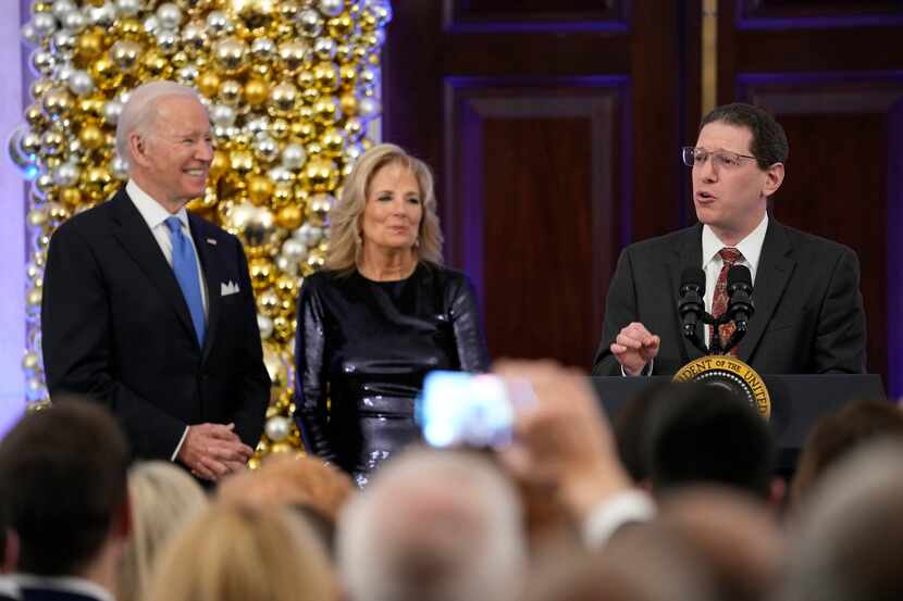 Rabbi Charlie Cytron-Walker spoke as President Joe Biden and first lady Jill Biden listened...