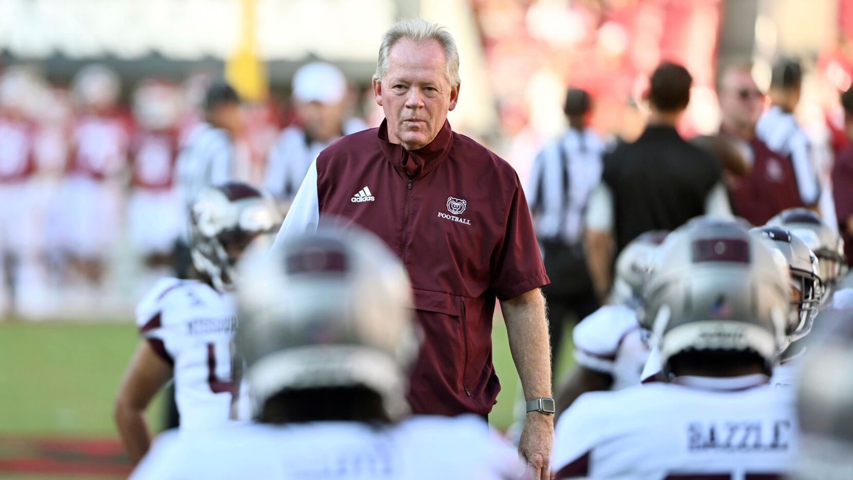 FILE - Missouri State coach Bobby Petrino watches his team warm up before playing Arkansas...