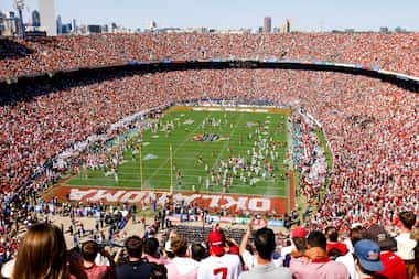 The Cotton Bowl Stadium during the Red River Showdown football game in October 2023 between...
