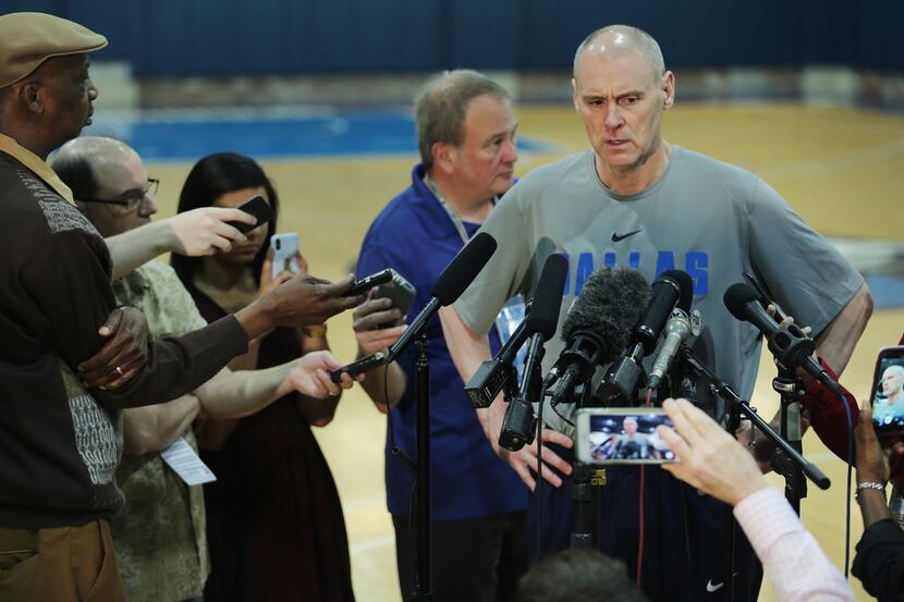 Dallas Mavericks head coach Rick Carlisle while speaking to the media following the...