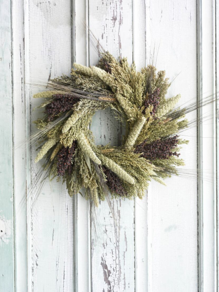 Organic Bouquet's wreath made from pretty, subtle hues from black-bearded wheat, spray...