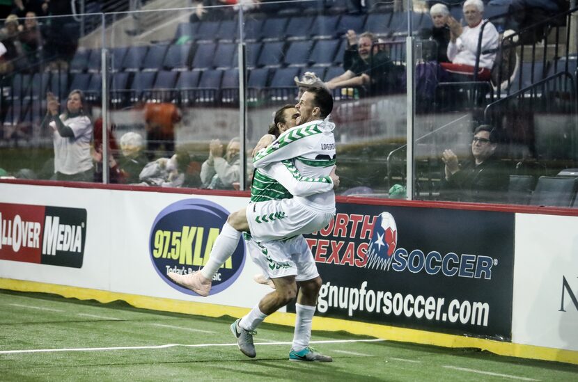 Jamie Lovegrove celebrates a goal against El Paso Coyotes during the Sidekicks 2018-19 home...