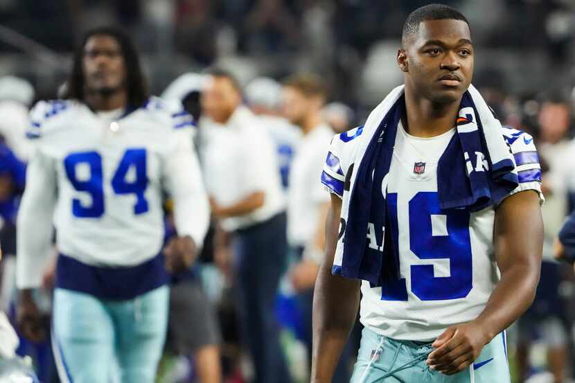 Dallas Cowboys wide receiver Amari Cooper leaves the field following a loss to the Houston...