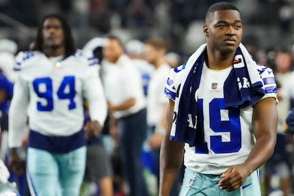 Dallas Cowboys wide receiver Amari Cooper leaves the field following a loss to the Houston...