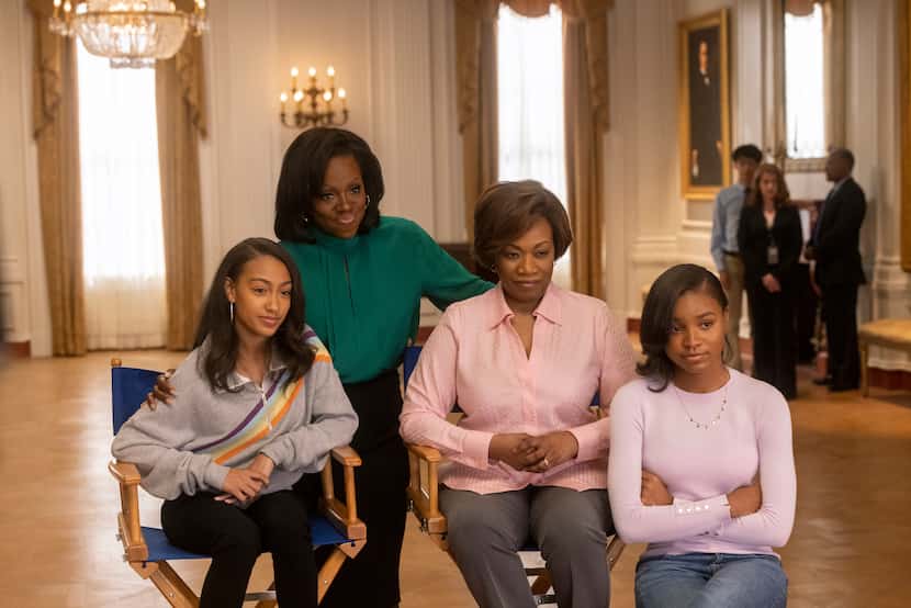 Taylor, second from right, joins Lexi Underwood as Malia, Viola Davis as Michelle and...