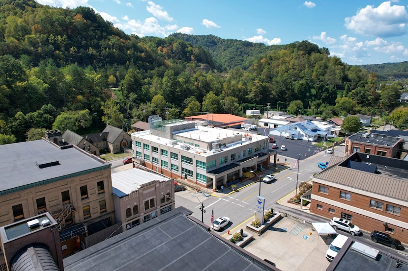 An aerial view shows Whitesburg, Ky., on Friday, Sept. 20, 2024. 