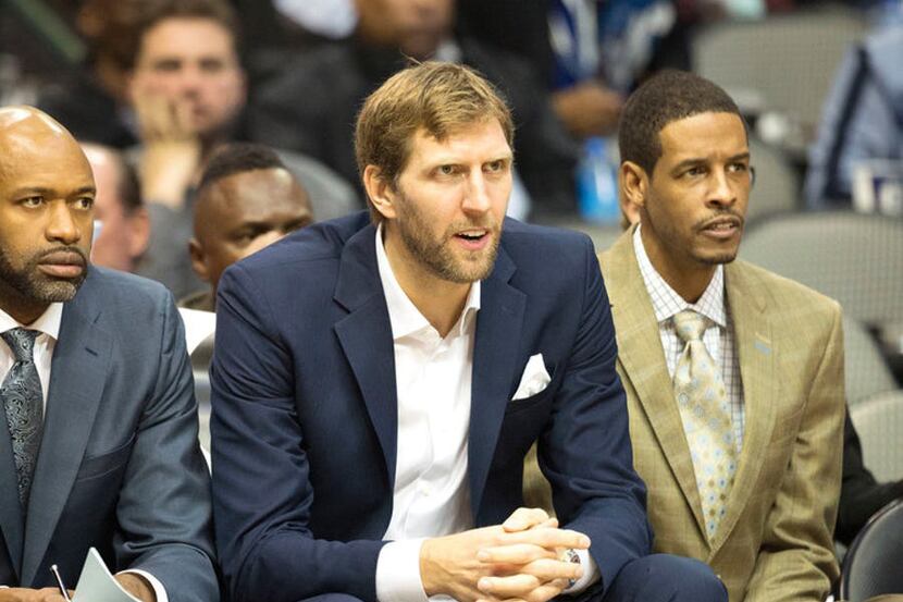 Mavericks forward Dirk Nowitzki (41) is pictured during the first half of a game against the...