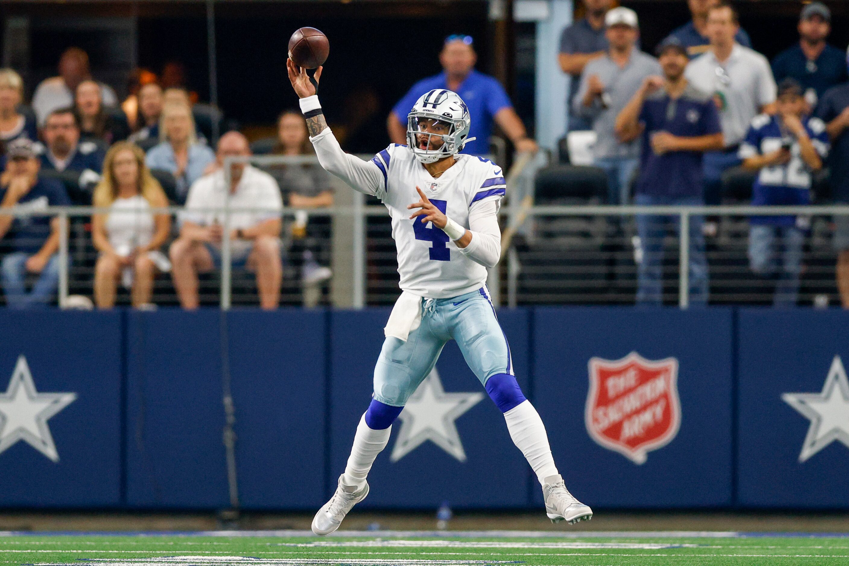 Dallas Cowboys quarterback Dak Prescott (4) throws a pass during the first quarter of a NFL...