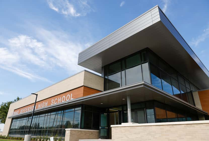 Front of the newly constructed Thomas Jefferson High School during a special media-only...