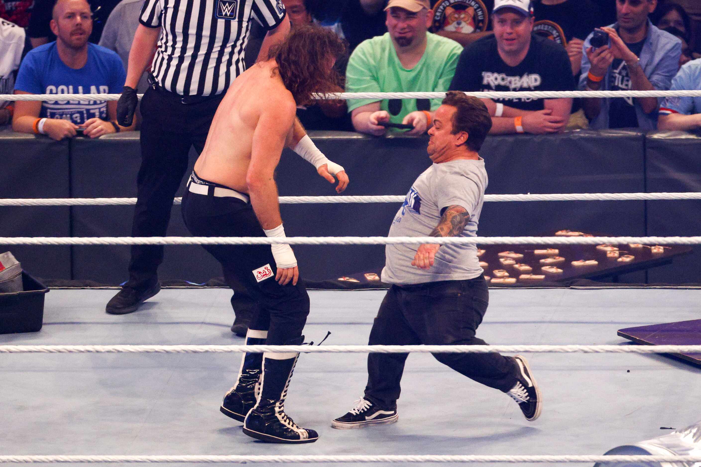 Wee Man kicks during a match at WrestleMania Sunday at AT&T Stadium in Arlington, Texas,...