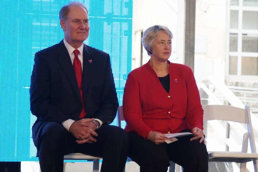  Southwest Airlines CEO and Houston Mayor Annise Parker await their turns to speak at an...