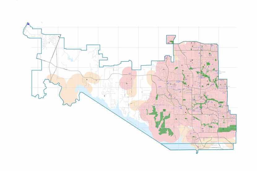 
The pink and brown areas on the map designate spots where sex offenders are not allowed to...