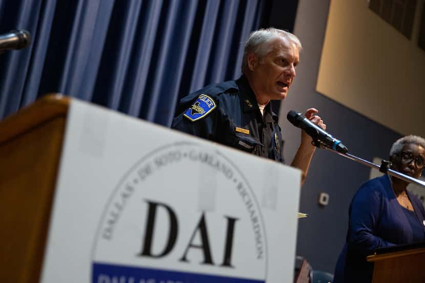 Farmers Branch police chief David Hale talks to the community and Dallas Area Interfaith...