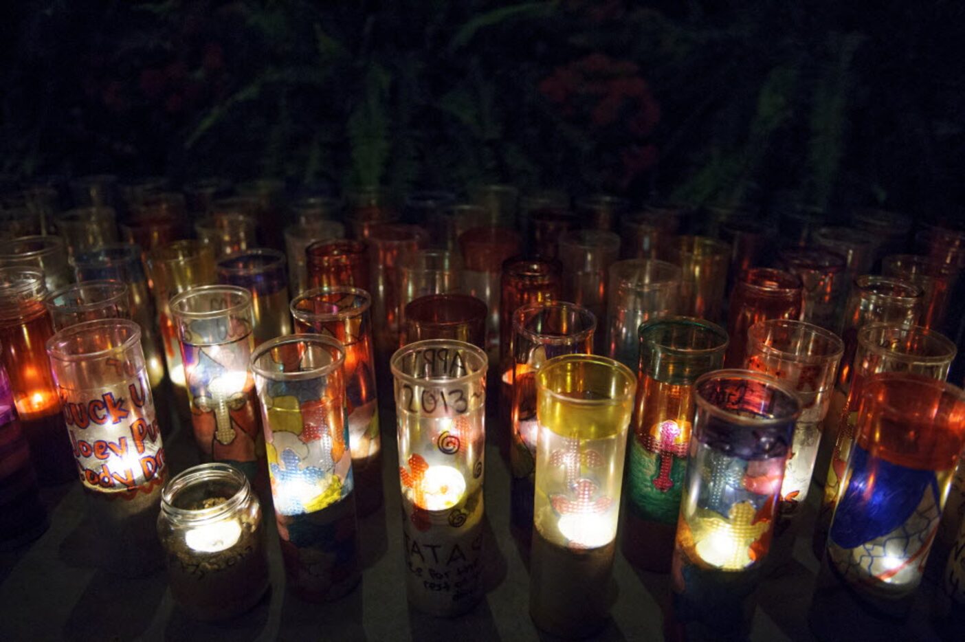 Decorated candles were lighted during a memorial ceremony in 2014 on the one-year...