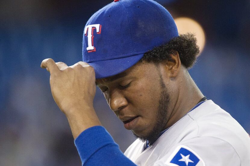 Texas P Neftali Feliz is pictured during Game 2 of the World Series between the Texas...