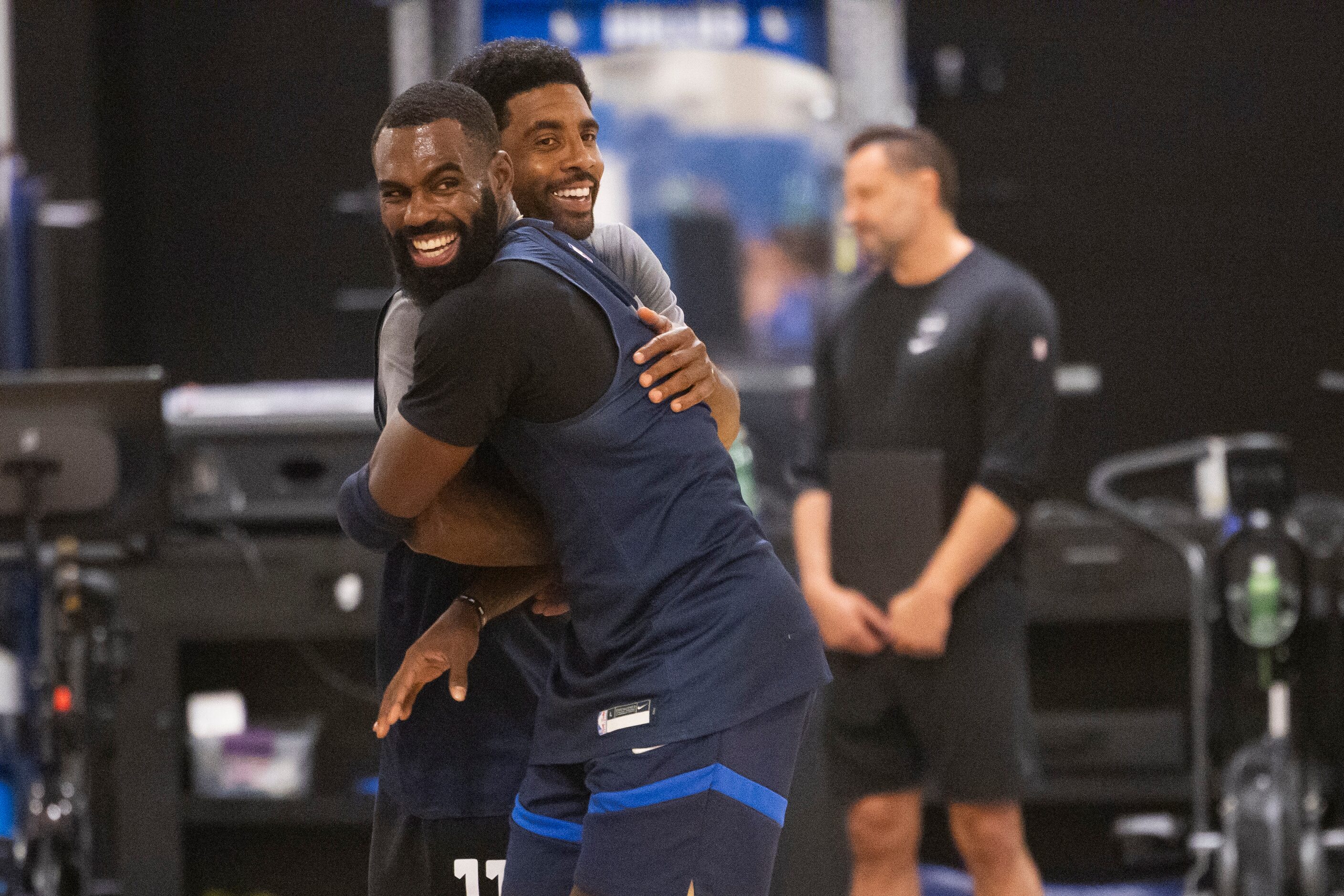 Dallas Mavericks forward Tim Hardaway Jr. (10) and Dallas Mavericks guard Kyrie Irving (11)...