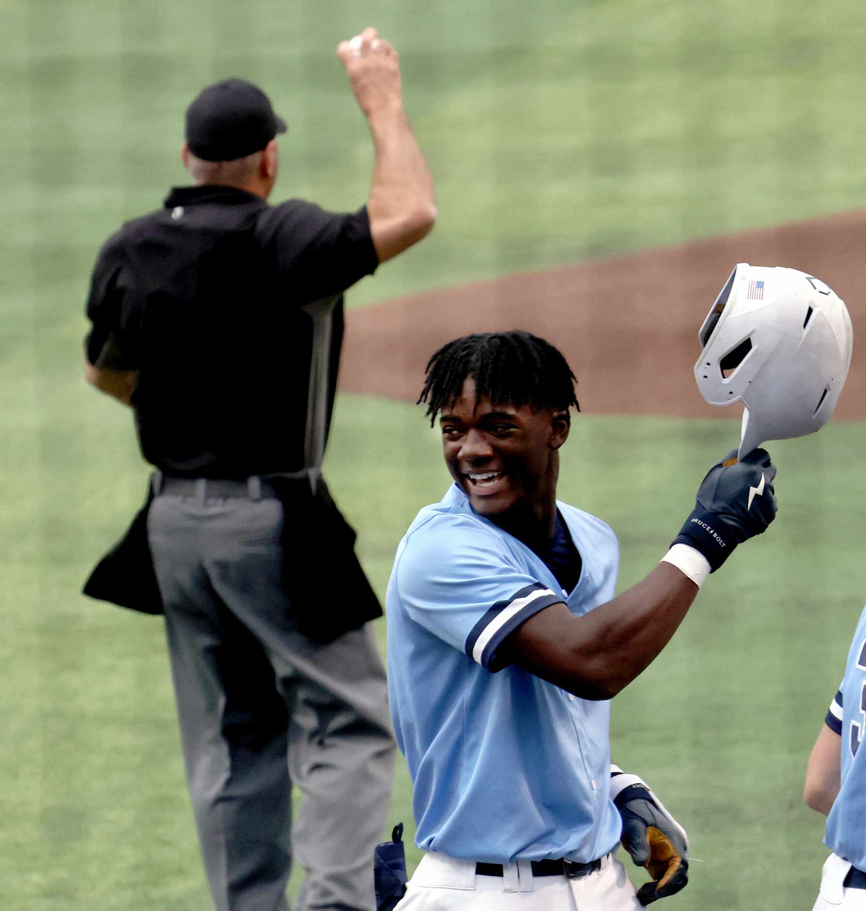 Prestonwood Christian Academy outfielder Lash Henderson (4) was all smiles after crossing...