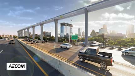 This rendering shows how the hyperloop could run parallel to Texas highways.