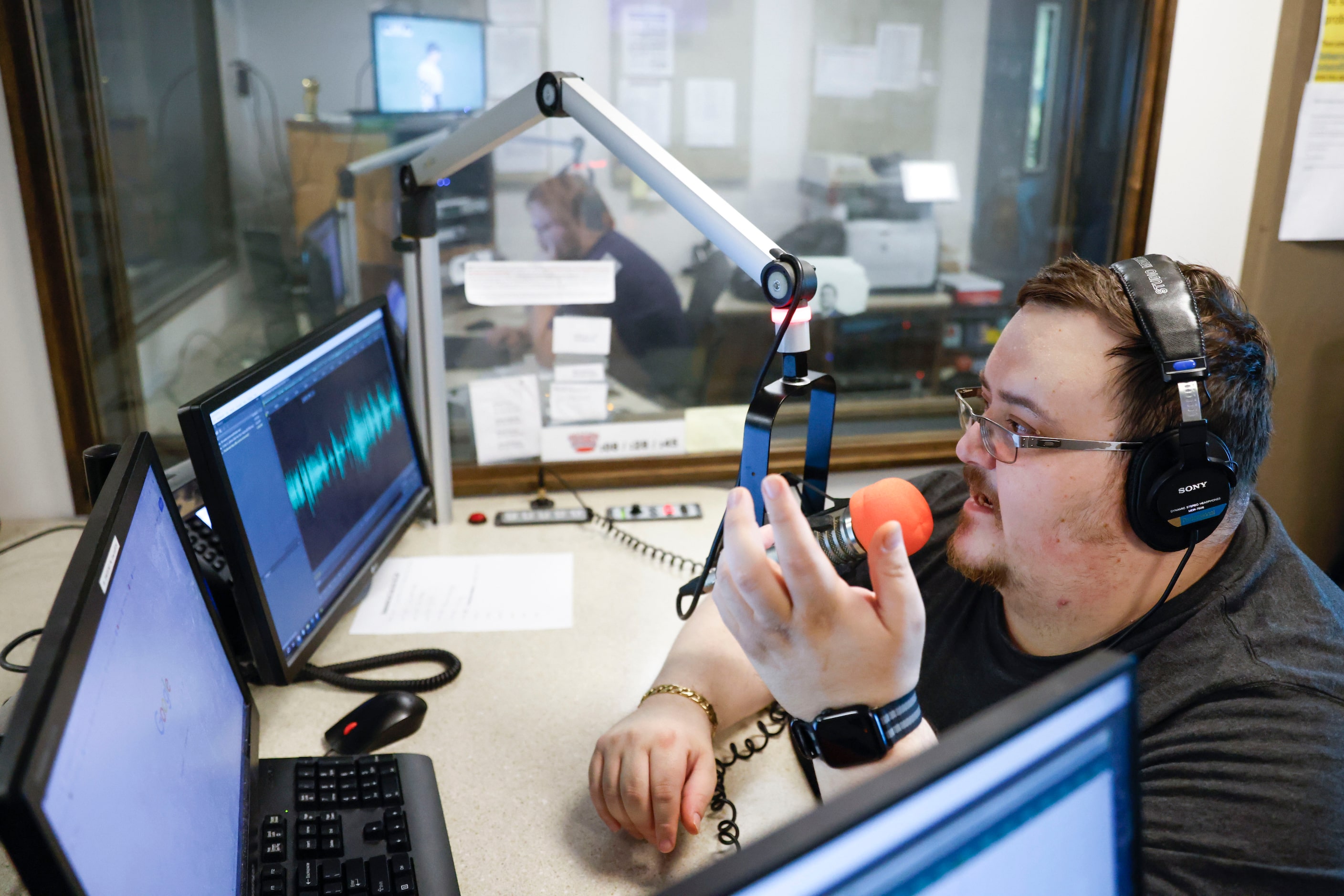  "The Ticket" producer Justin Montemayor, talks during a live segment on, Tuesday, Oct. 1,...