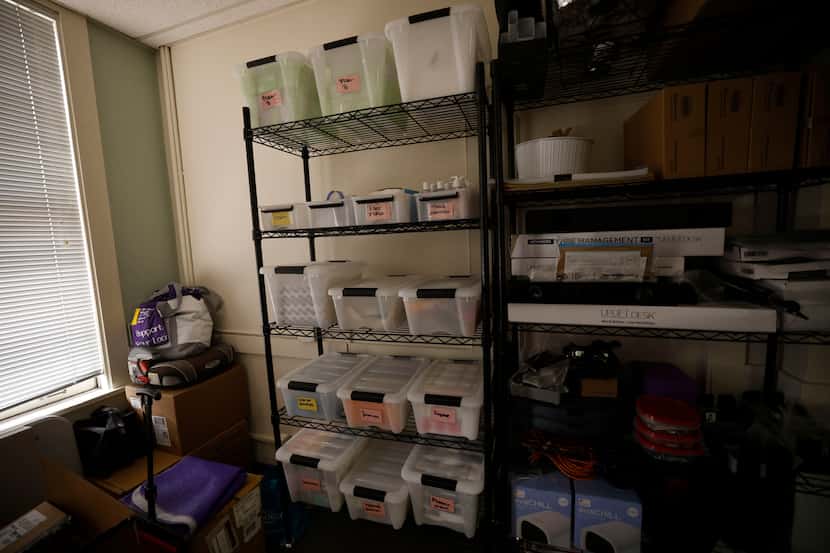 Storage shelves are seen at the office of New Mexico Religious Coalition for Reproductive...