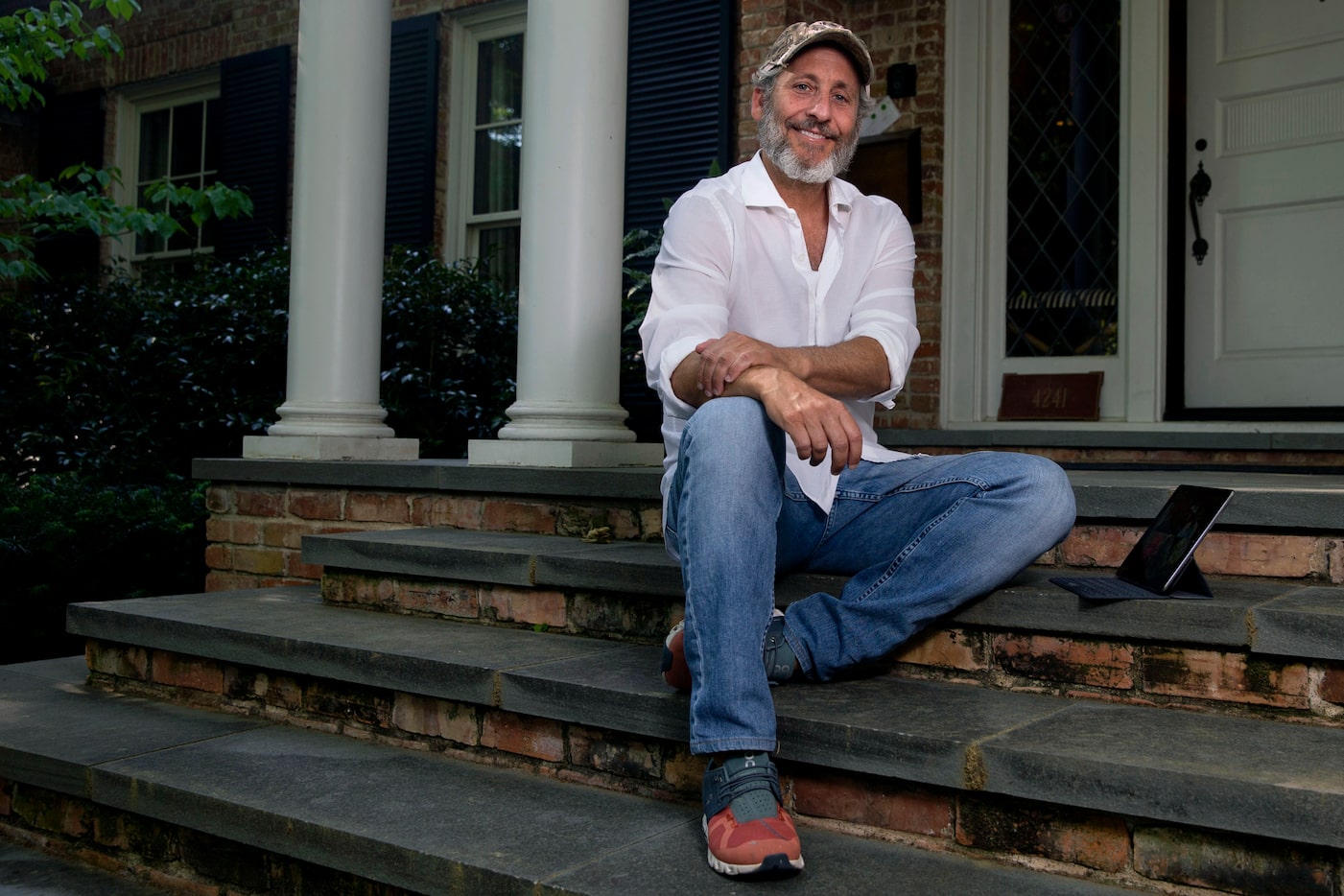 Adam Blumenfeld, CEO of Varsity Brands, poses for a portrait outside his home in Dallas on...