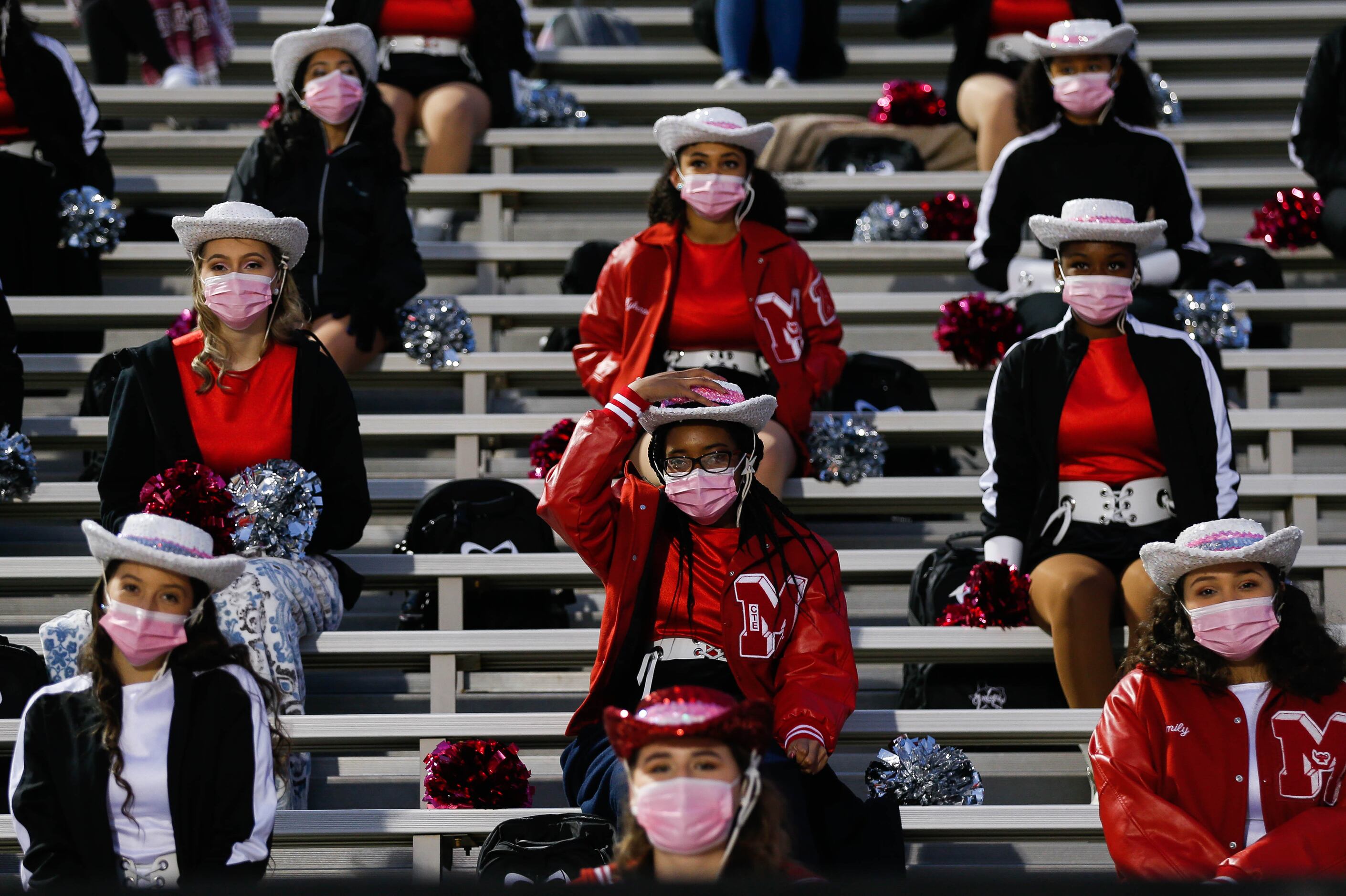Irving MacArthur High School students before a football game against Lake Highlands at Joy &...