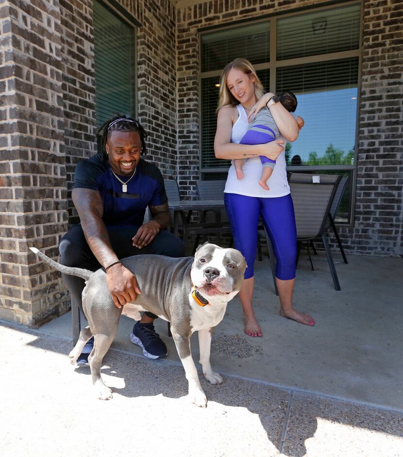 Dallas Cowboys defensive back Kavon Frazier is pictured with his wife Gera and daughter...