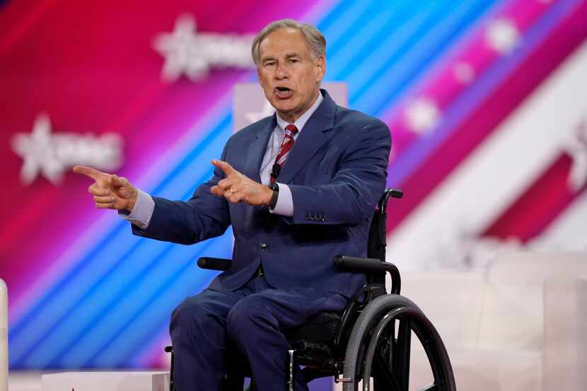 FILE - Texas Gov. Greg Abbott speaks at the Conservative Political Action Conference (CPAC)...