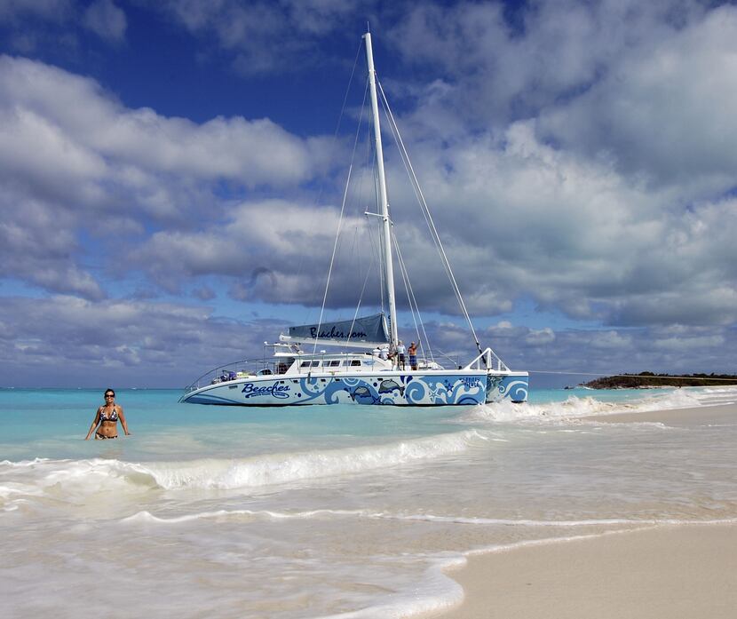 A Beaches Resort catamaran tour makes a stop at Little Water Cay in Turks and Caicos. 