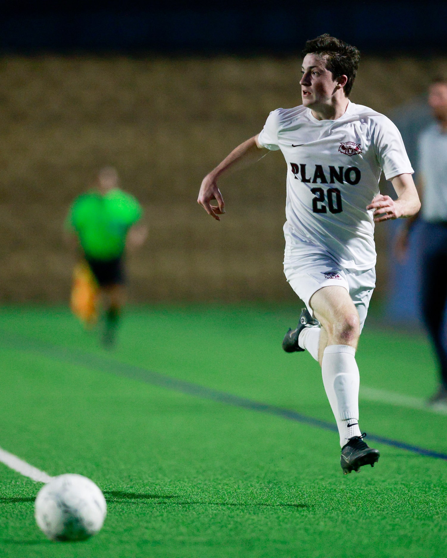 Plano midfielder Ethan Steele (20) looks to pass during the first half of a Class 6A boys...