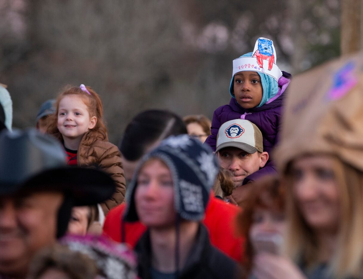 Children wait for Arboretum Annie during the Dallas Arboretum Groundhog Day celebration on...