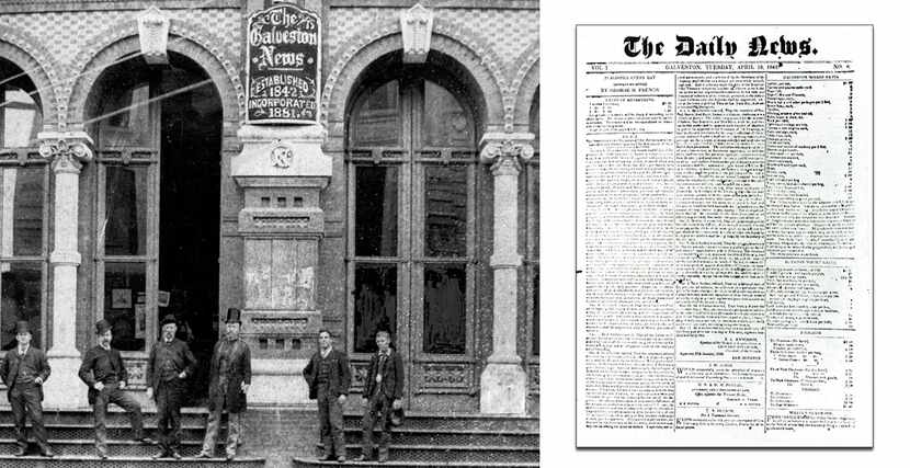 The Galveston News office, and an edition of the paper.