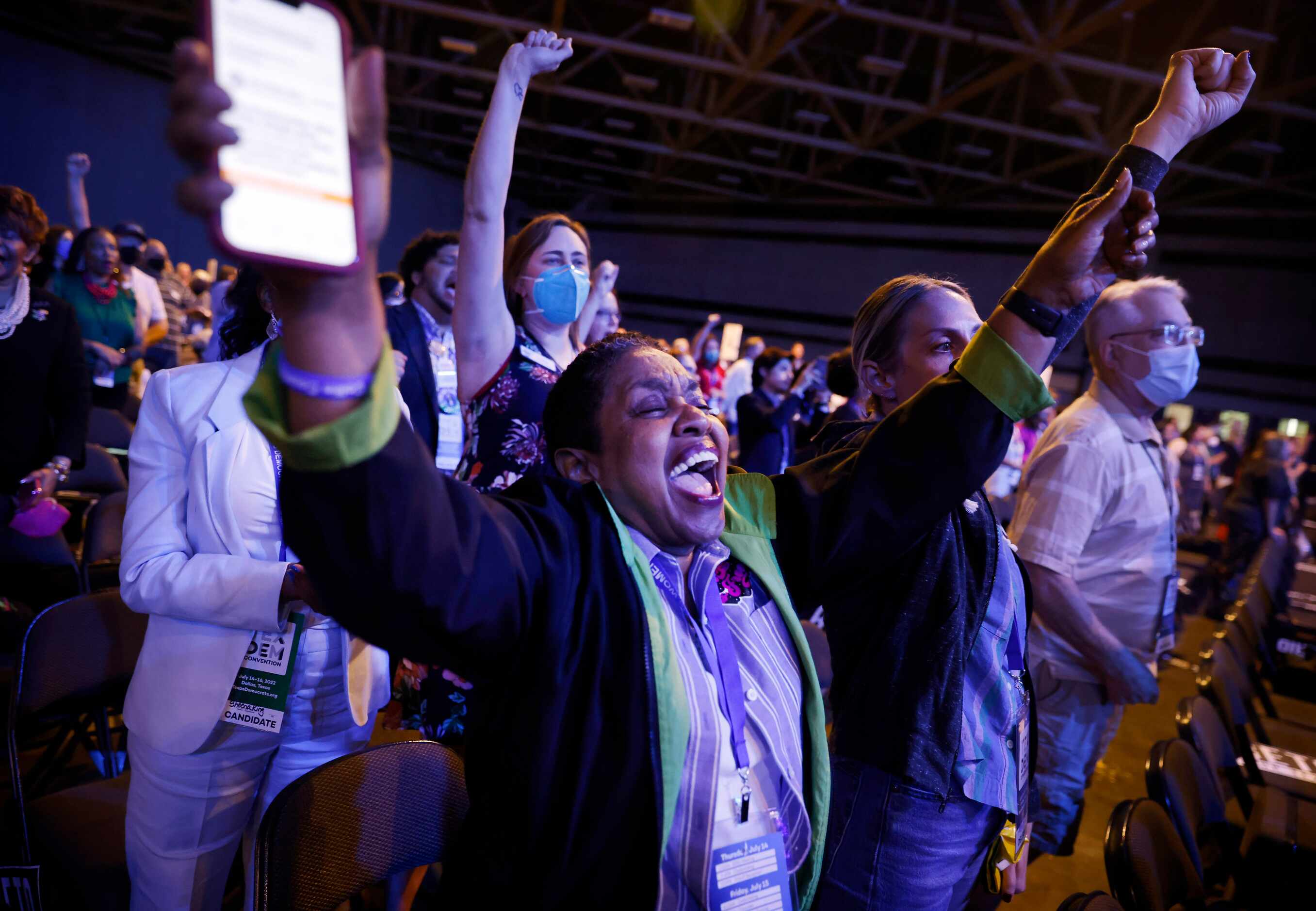 Delegate Hazel Weathers and others cheer U.S. Representative Sheila Jackson Lee of Houston...