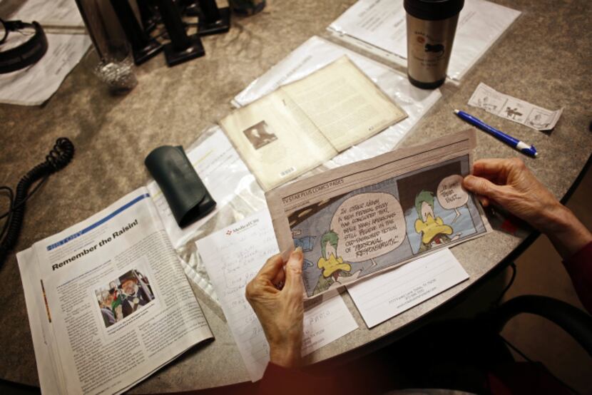 Before introducing her guests, Adell Campbell reads a comic strip to her listeners — often...