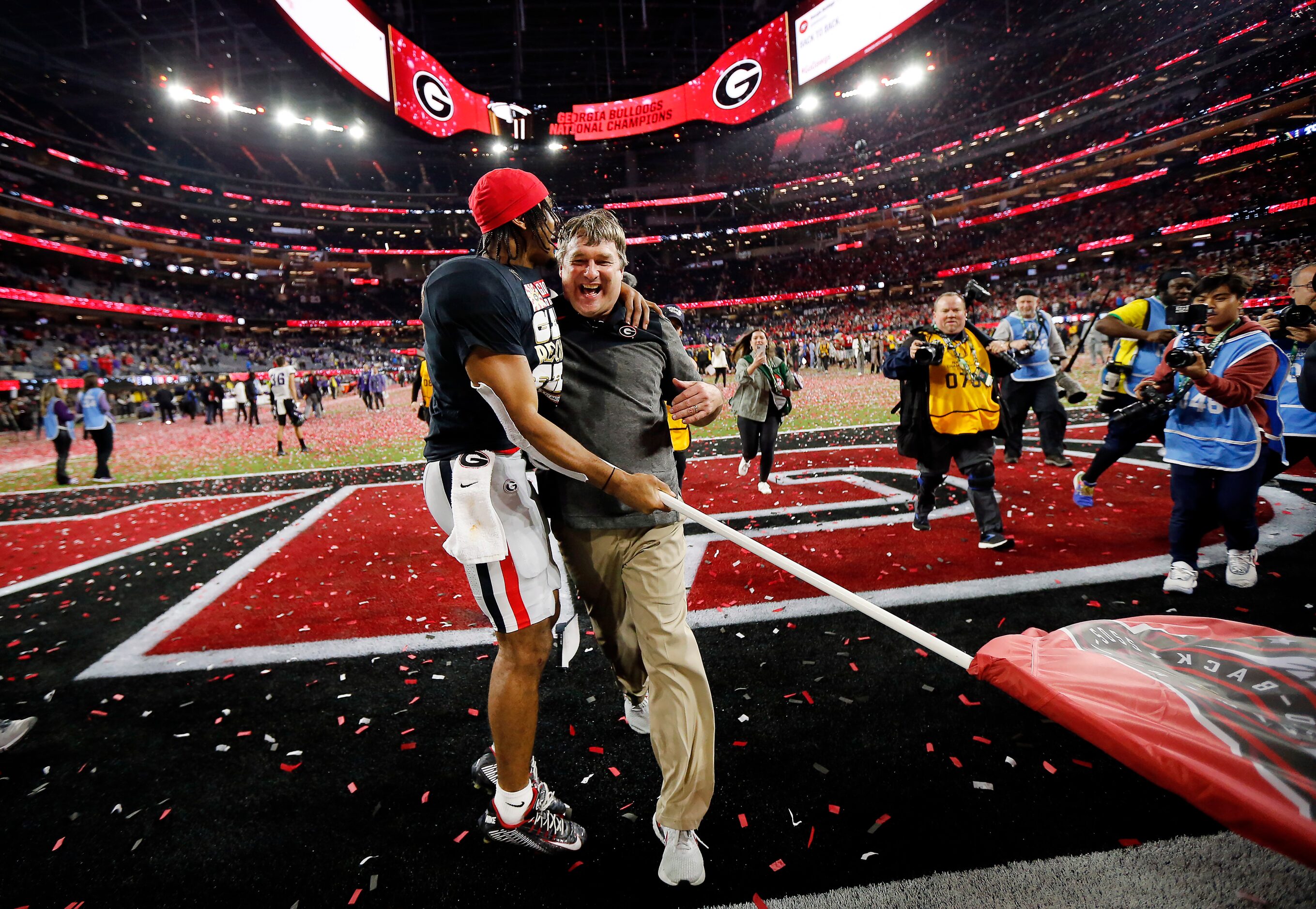 Georgia Bulldogs running back Kenny McIntosh (6) celebrates their CFP National Championship...