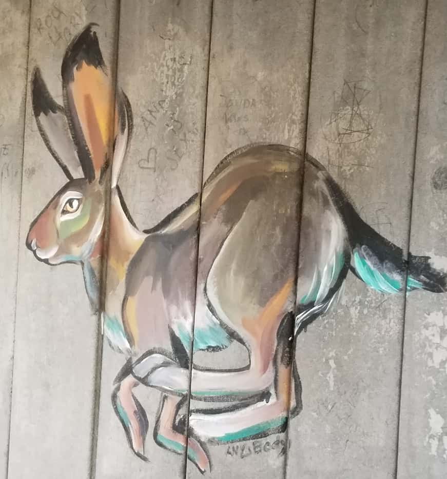 A rabbit painted in the style of Keller's mystery artist at the Johnson Road Park.
