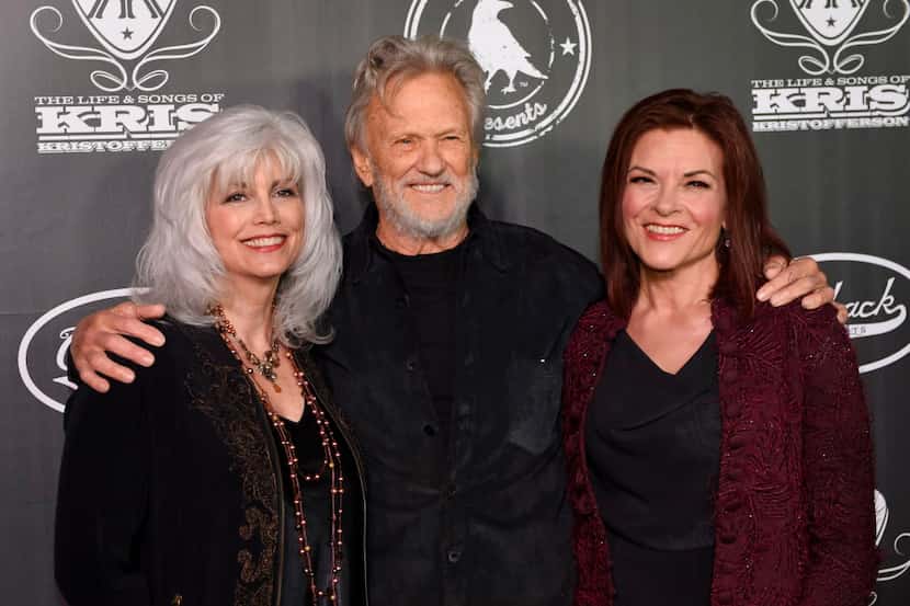 From left, Emmylou Harris, Kris Kristofferson and Rosanne Cash attend "The Life and Songs of...