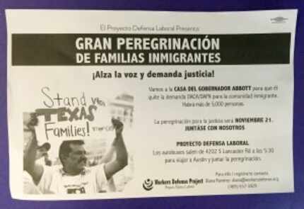  Flyer by Workers Defense Project announcing a pilgrimage of immigrant families to the home...