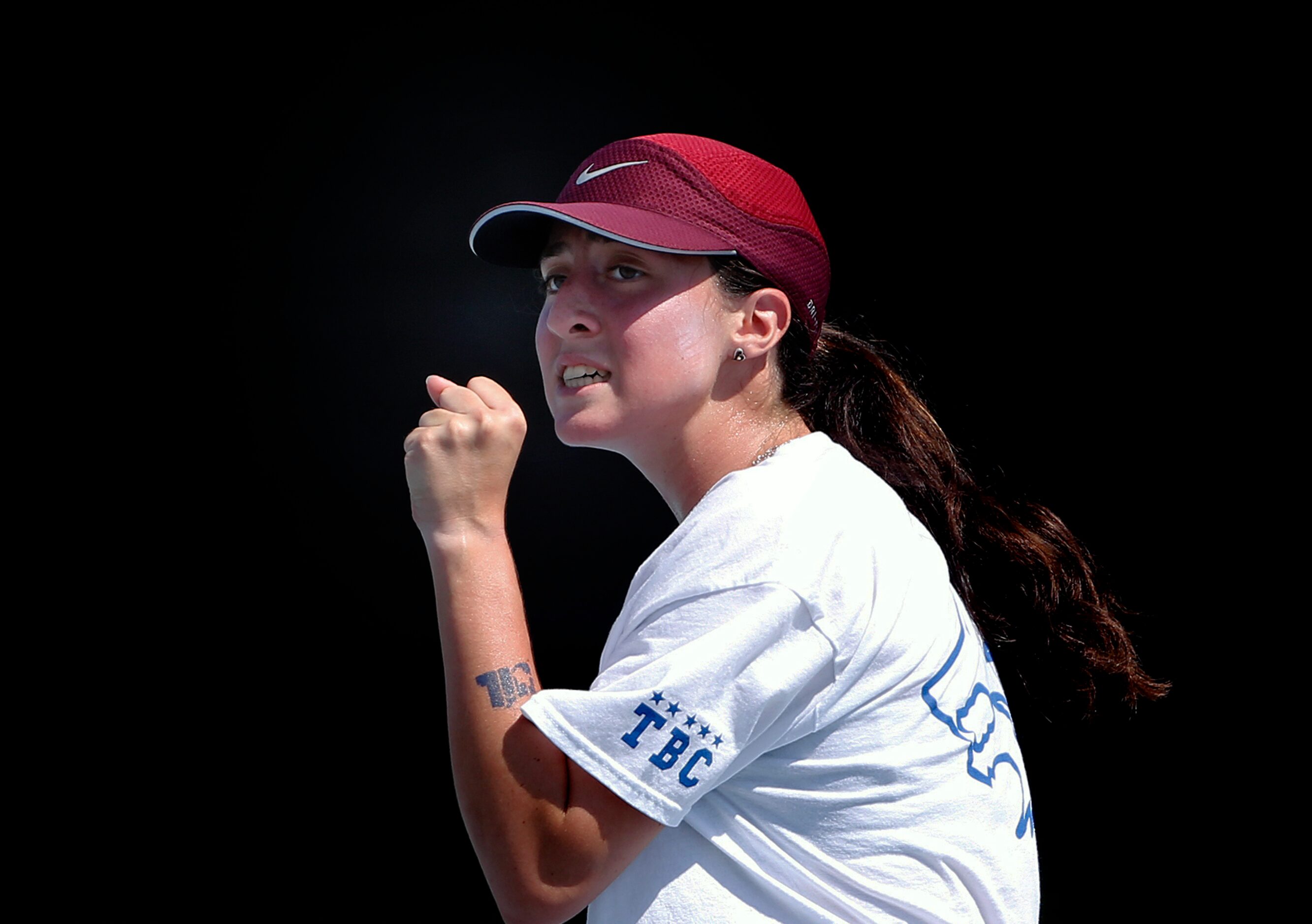 In a 6A girls singles match, Plano West's Natasha Opaciuch reacts after a point. UIL state...