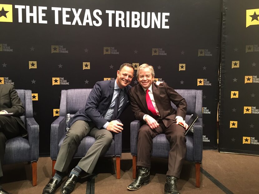 Rep. Rafael Anchia (left) and Sen. Don Huffines took part in Friday's forum. (Gromer Jeffers...