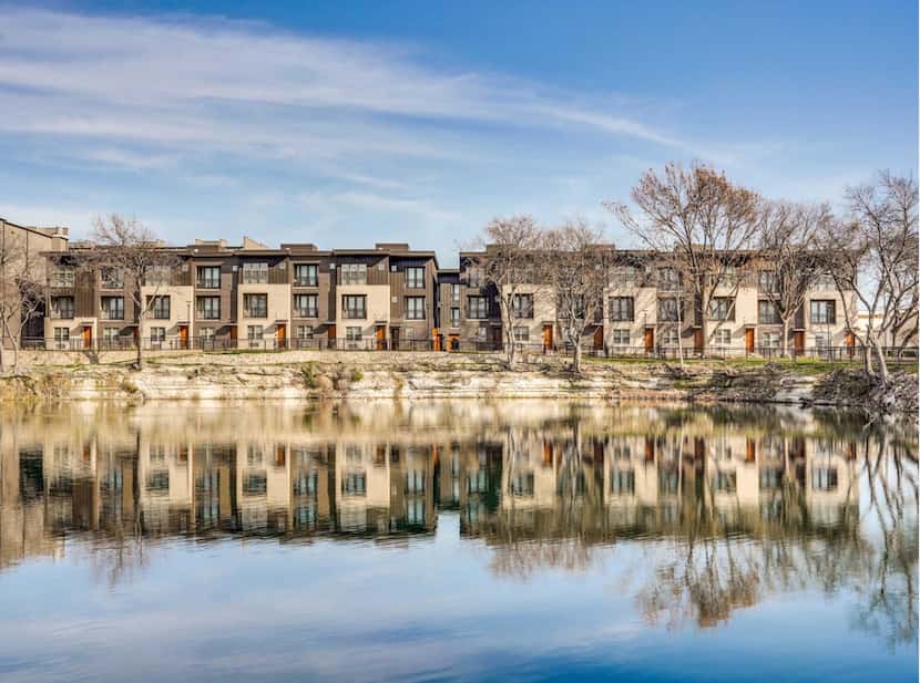 The Midway Urban Village apartments surround an old rock quarry that was turned into a lake.