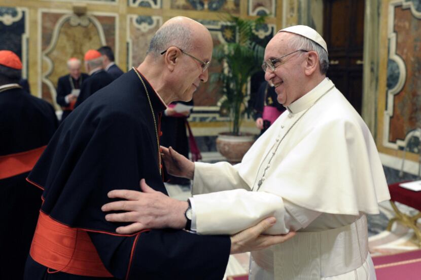 In this photo made available by the Vatican newspaper L'Osservatore Romano, Pope Francis is...