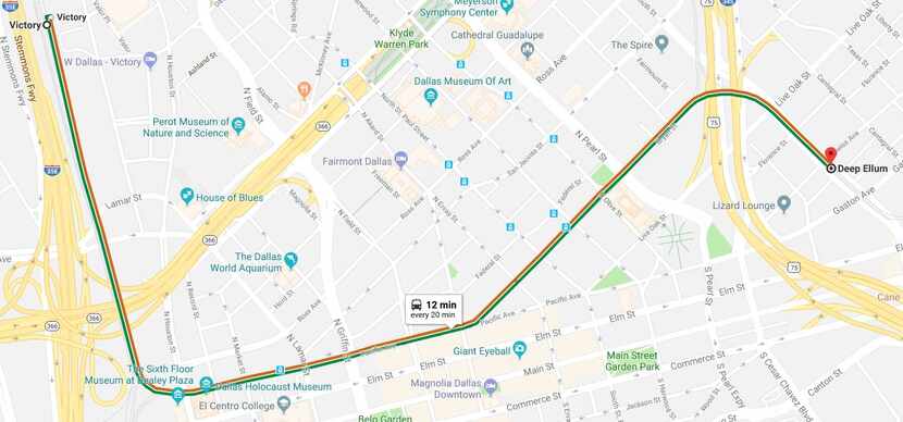 DART's Green Line will not run between Victory and Deep Ellum stations for six weekends in...